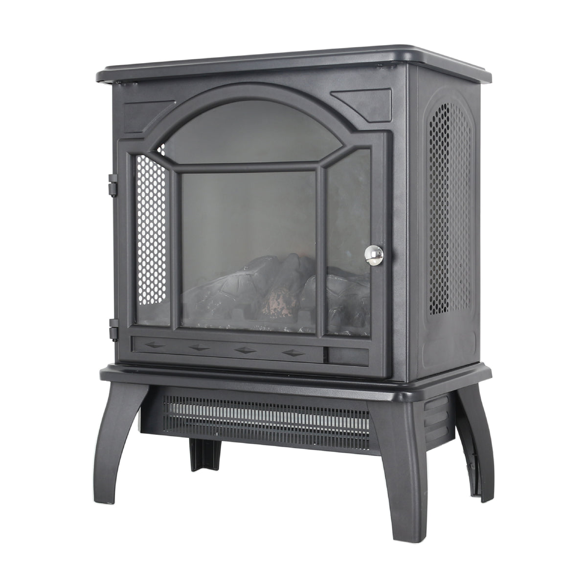 Classical Free-Standing 3D Flame Electric Infrared Quartz Fireplace Stove with Remote Control in Antique Black
