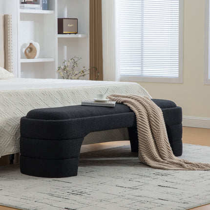 64.96'Wide Modern Upholstered Armless Upholstered Bedroom Benches End of Bed Bench for Entryway, Chenille Ottoman Foot Stool for Living Room and Bedroom, Entryway, Black Boucle