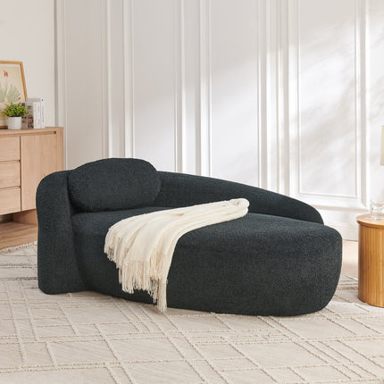 Modern Oval Single Lazy Sofa Chair with Integrated Backrest, Side Armrest and Pillow, Compact Space-Saving Lounge Chair for Living Room Bedroom-Black