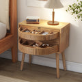 Rotating Hidden Compartment Nightstands, Mid Century Modern Concealment Furniture, Rattan Bed Side Table, Compartment End Table with Wood Legs, Bedside Tables for Bedroom, Living Room, Dorm, Natural