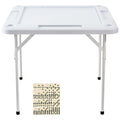 Mahjong Table 4 Player Folding Card Table & 4 Cup Holders Chip Trays White