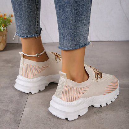 Fashion Chain Design Mesh Shoes For Women Breathable Casual Soft Sole Walking Sock Slip On Flat Shoes - Eloy Royal