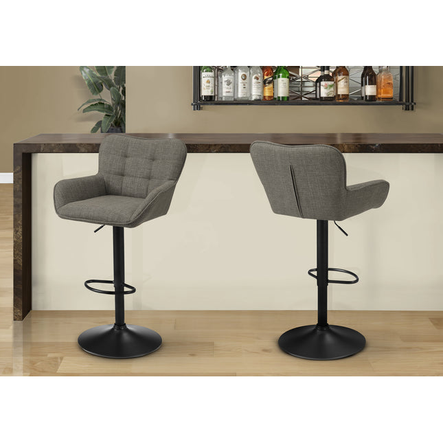 Barstool, Set Of 2, Adjustable, Swivel, Bar Height, Counter Height, Kitchen, Taupe Fabric, Black Metal, Contemporary, Modern