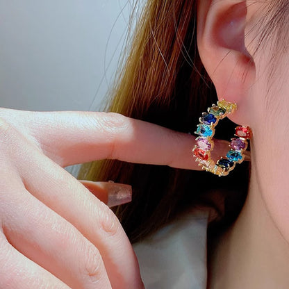 French Sweet Vintage Zircon C- Shaped Geometric Ear Ring