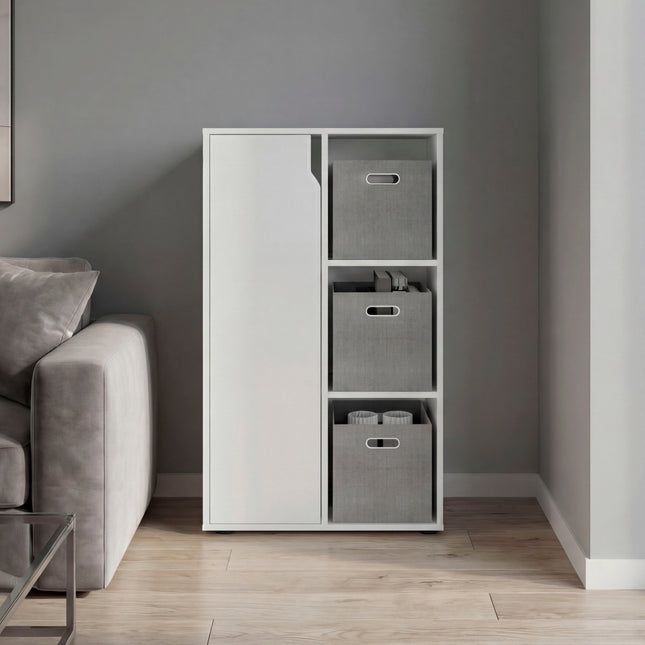Vicco 40' H Bookcase and Storage Cabinet with One Door and 3 Open Display Shelves, Compact Storage Cabinet