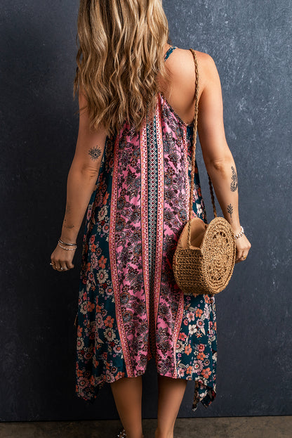 Pink Bohemian Floral Patchwork Print Maxi Sundress - Eloy Royal