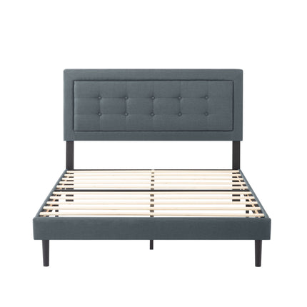 Full Size Upholstered Platform Bed Frame with Square Tufted Headboard, Easy Assembly Bed Frame for Bedroom, Dark Grey