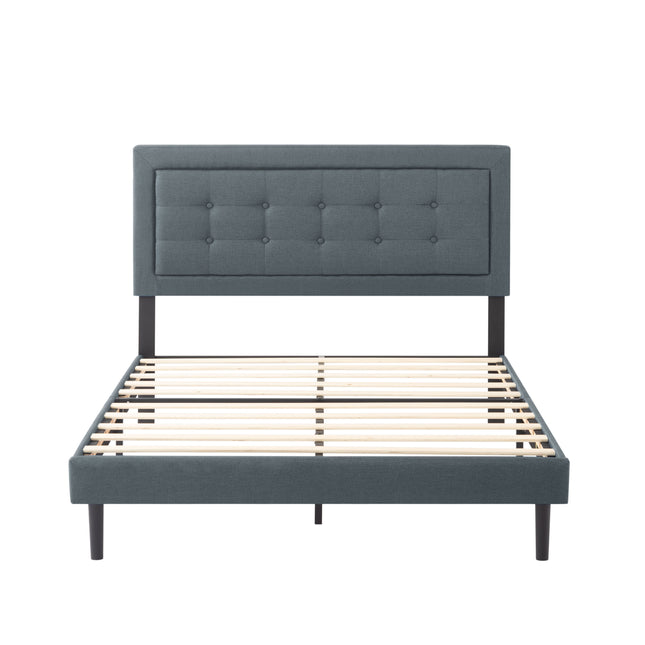 Full Size Upholstered Platform Bed Frame with Square Tufted Headboard, Easy Assembly Bed Frame for Bedroom, Dark Grey
