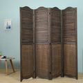 Antique Brown 4 Panel Arc Top Rustic Shutter Style Room Divider, Rustic Wood Foldable Room Divider