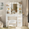 Vanity Table with Mirror and Lights, Vanity Desk and Cushioned Stool Set with Charging Station, Storage Drawers and Transparent Tabletop for Women Girls Bedroom, White