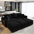82.7 'Plush Corduroy 3-Seat Sofa,Modern Comfy Upholstered Sofa Cloud Couch,Deep Seat Couches with Soft Pillows and 3 Ottomans,Convertible Sofa Lounge Chair,Black - Eloy Royal