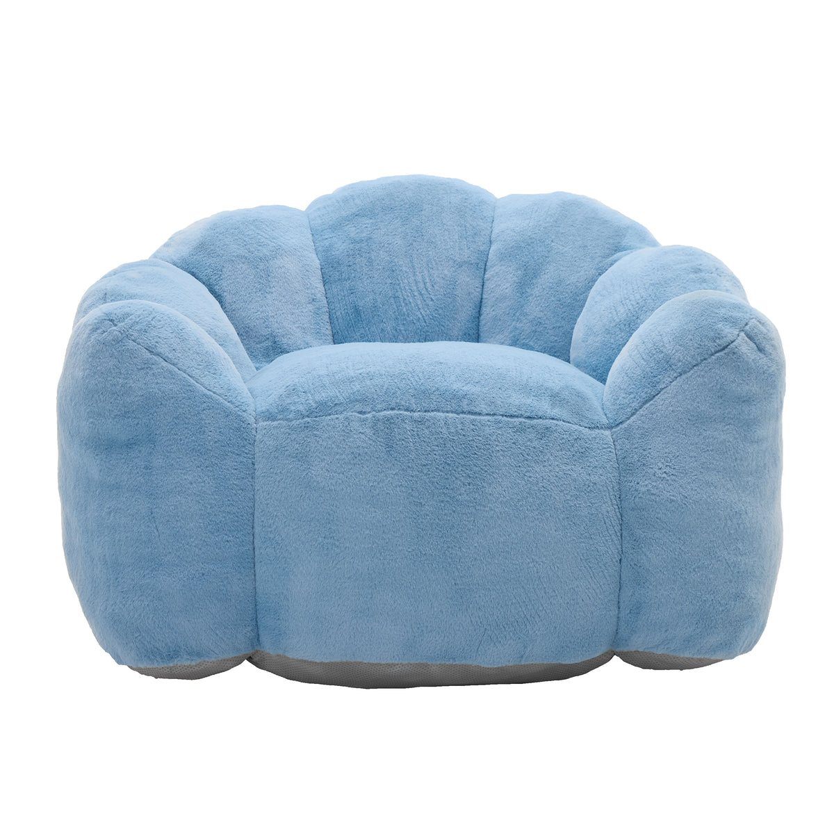 Lotus Style Compression Sofa Adult Bean Bag with Pull Ring, Blue Faux Fur, 43.7 x 39.8 x 26.8 inches, No Assembly Required