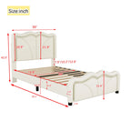 Twin Size Upholstered Platform Bed with Curved Adjustable Headboard and LED Lights, White, Pine Wood MDF PU - Eloy Royal