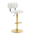 Luxe Glam Adjustable Height Bar Stools Set of 2 in White PU Leather with Gold Metal Base and Footrest