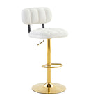 Luxe Glam Adjustable Height Bar Stools Set of 2 in White PU Leather with Gold Metal Base and Footrest