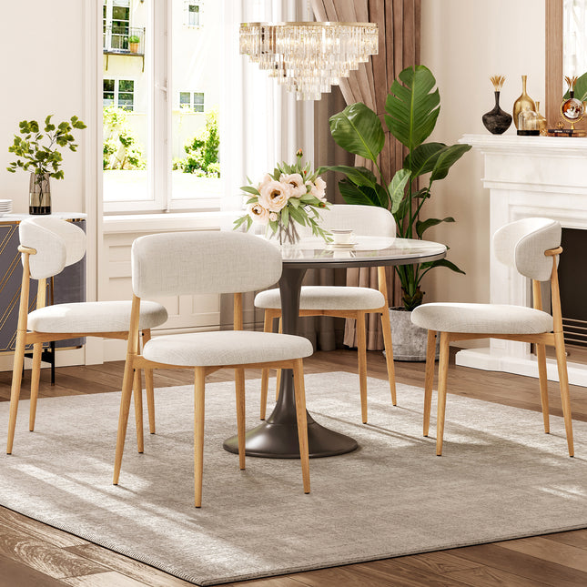 Dining Chairs Set of 4, Metal Kitchen Chairs with Modern Fabric Upholstered for Dining Room, Beige
