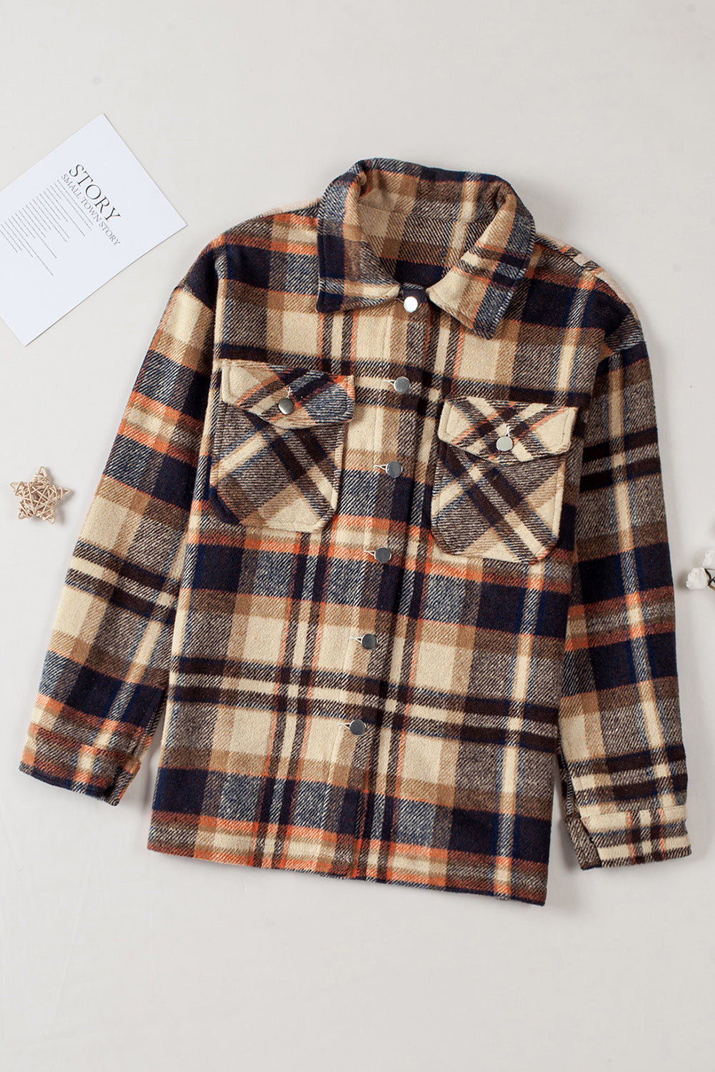 Wholesale Brown Plaid Button Up Long Sleeve Flannel Shacket - Eloy Royal