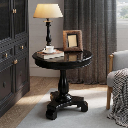 Rene Round Wood Pedestal Side Table, Black