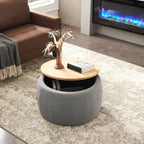 Round Storage Ottoman, 2 in 1 Function, Work as End table and Ottoman, Dark Grey (25.5'x25.5'x14.5')