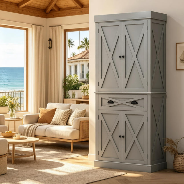 Large Storage Cabinet,Pantry Storage Cabinet,Kitchen Cabinet with Adjustable Shelves,Bathroom Cabinet