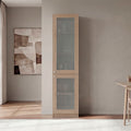 Tall Bookcase 71' H with 2 Fluted Panel Doors and Five Interior Shelves, Natural Oak