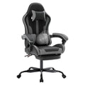 Gaming Chair, Ergonomic Computer Chair with Footrest and Lumbar Support, Height Adjustable Game Chair with 360°-Swivel Seat and Headrest and for Office or Gaming BlackGrey