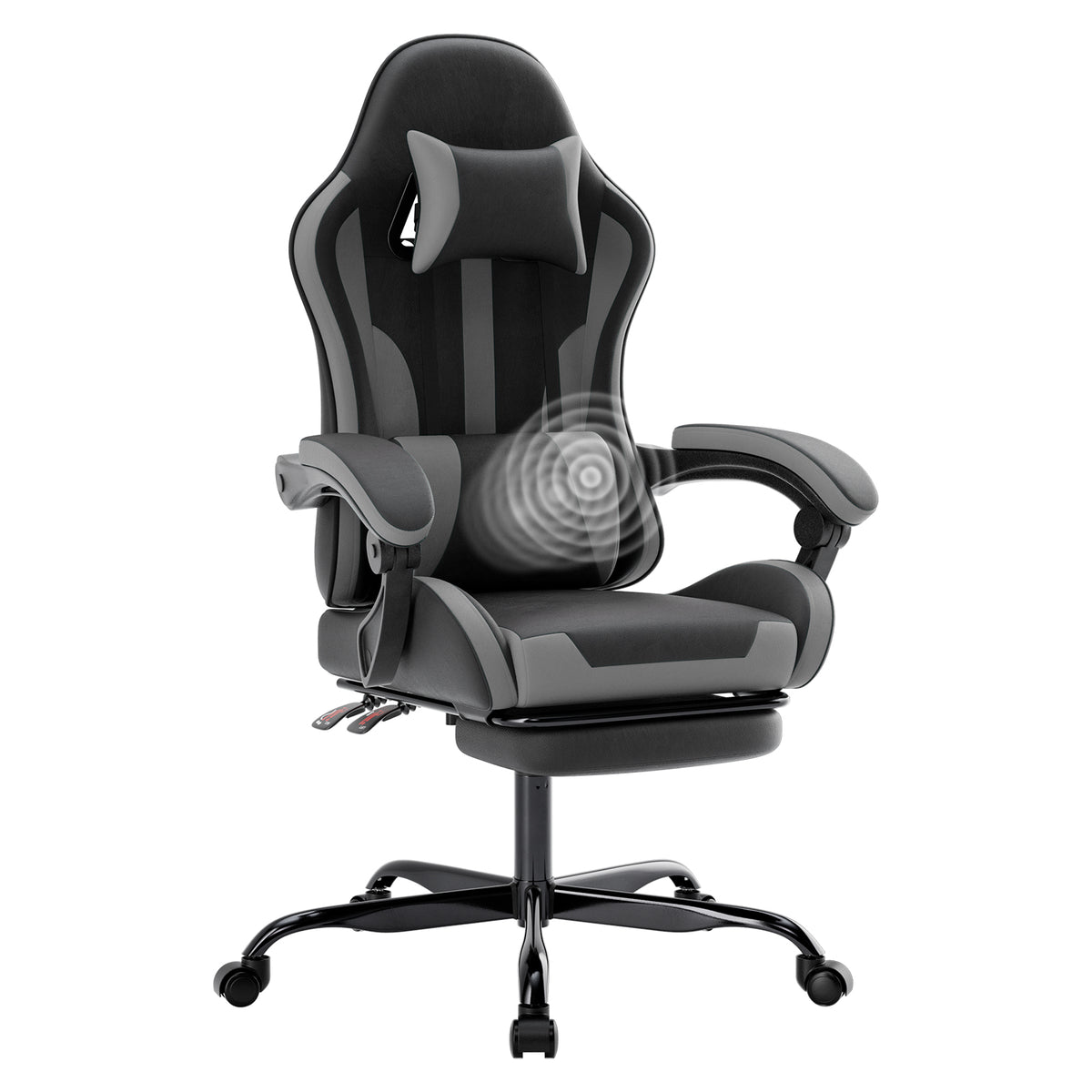 Gaming Chair, Ergonomic Computer Chair with Footrest and Lumbar Support, Height Adjustable Game Chair with 360°-Swivel Seat and Headrest and for Office or Gaming BlackGrey