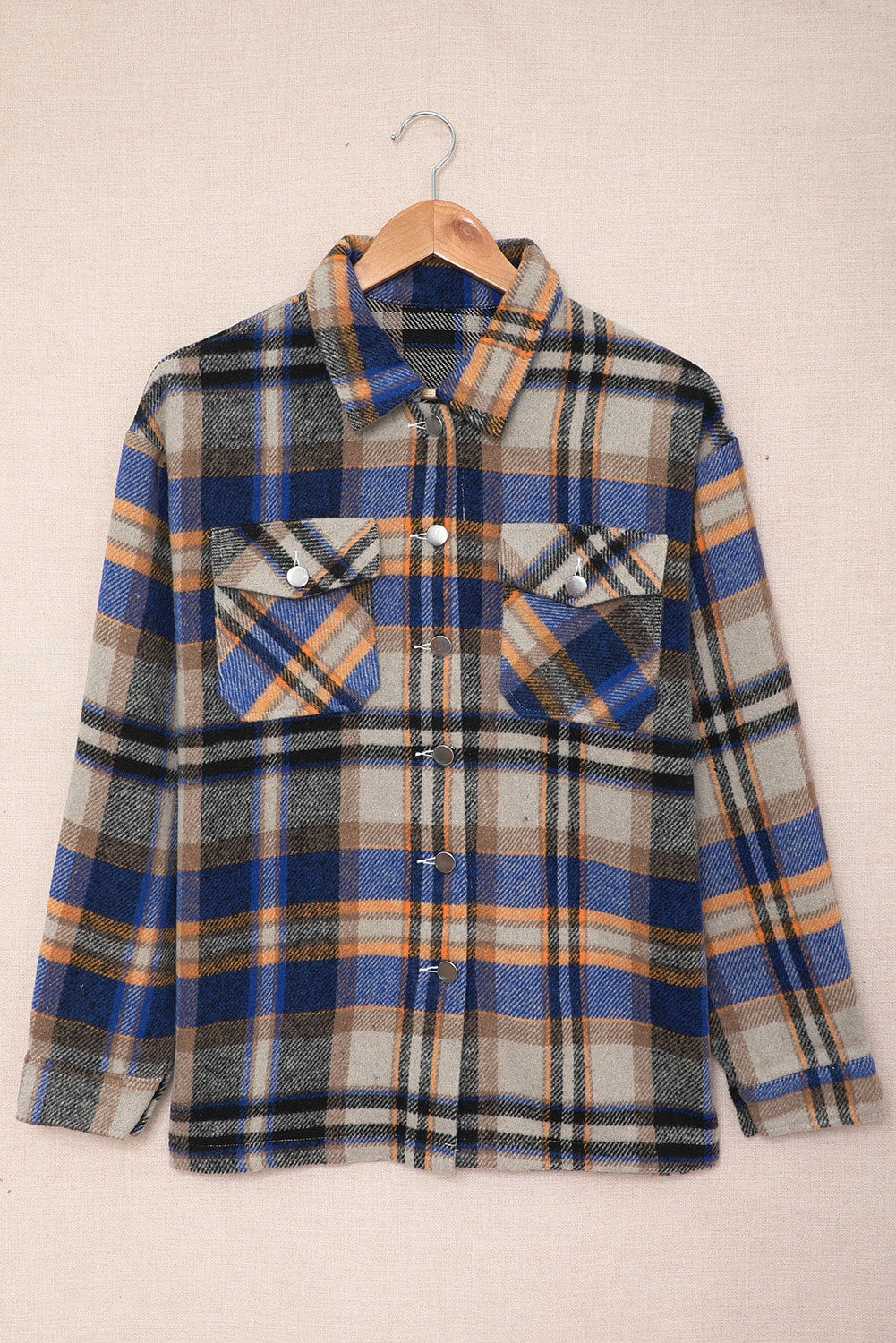 Wholesale Brown Plaid Button Up Long Sleeve Flannel Shacket - Eloy Royal