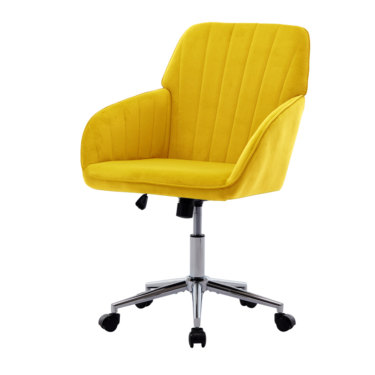 TY Modern Office Chair with Gold Base, Bright Yellow Velvet Upholstery, Wide Backrest and Adjustable Height for Home or Office Use