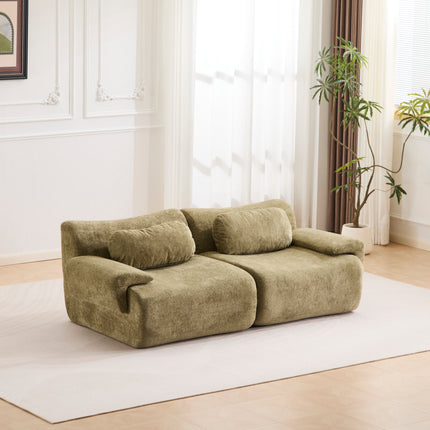 Compression Wave Sofa, Convertible Floor Sofa Bed, DIY Boneless Modular Sectional Sofa, No Assembly Required, Rabbit Velvet Fabric, 2-Seater, Green