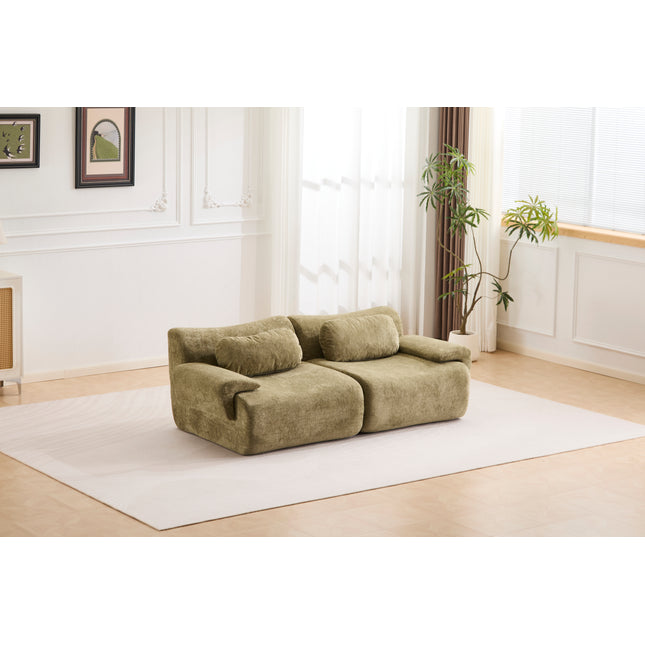 Compression Wave Sofa, Convertible Floor Sofa Bed, DIY Boneless Modular Sectional Sofa, No Assembly Required, Rabbit Velvet Fabric, 2-Seater, Green