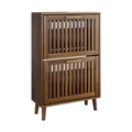 Medieval Modern Walnut Shoe Cabinet With 2 Flip Drawers And Fence Design, 23.6-Inch,MDF