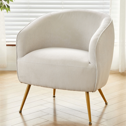 Corduroy Accent Chair with Gold Metal Legs, Modern Upholstered Armchair, Comfy Barrel Chair for Living Room Bedroom