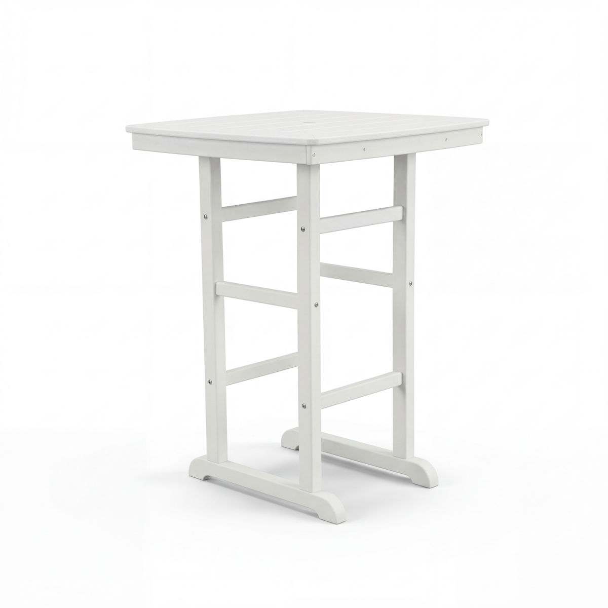 White HDPE Outdoor Bar Height Patio Table with Slatted Top, 31.1 in, All-Weather