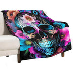 Sugar Skull Flower Throw Blankets Fleece Blanket Super Soft Plush Throw Blanket Cozy Fuzzy Bed Blankets Microfiber Flannel Blankets for Couch Bed Sofa-50"x60"
