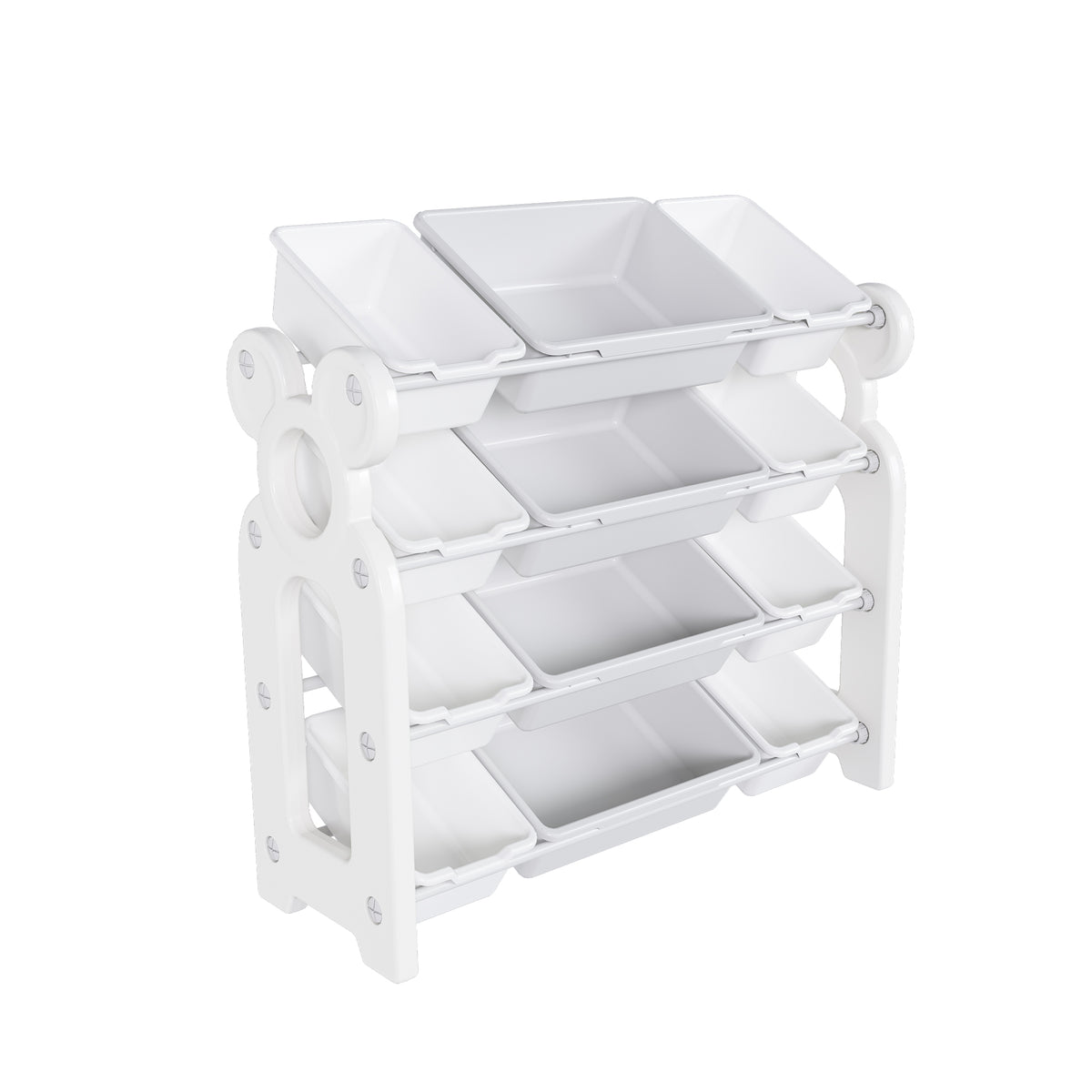 Multi-functional Kids Toy Storage Organizer Cabinet with HDPE Shelf and 12 Bins, Grey White, 33.07 x 14.17 x 33.86 inches
