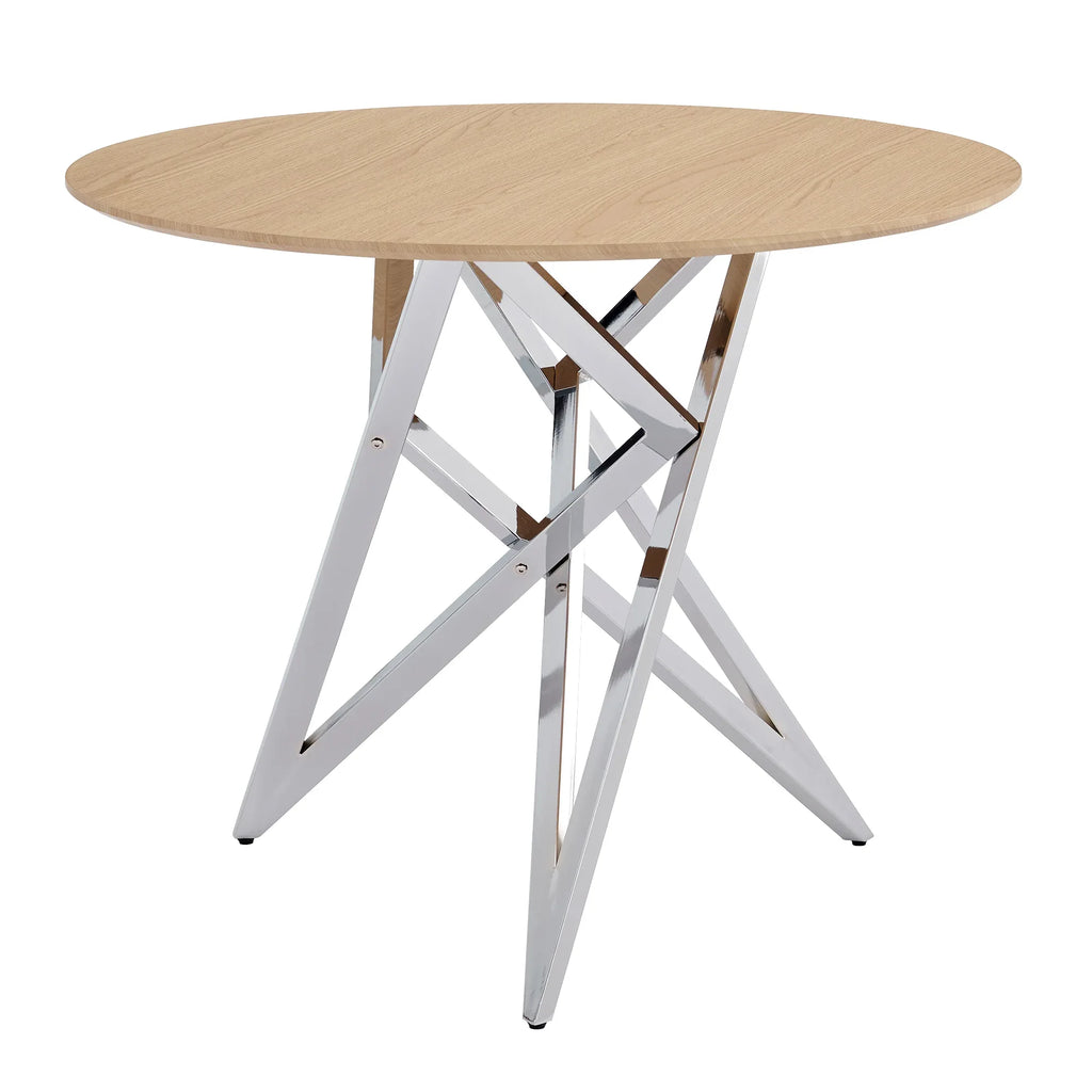 37Inch Round Dining Table, Small Round Kitchen Table With Silver Metal Legs, Suitable For 2 To 4 People, Modern Dining Room Table, Burlywood. - Eloy Royal