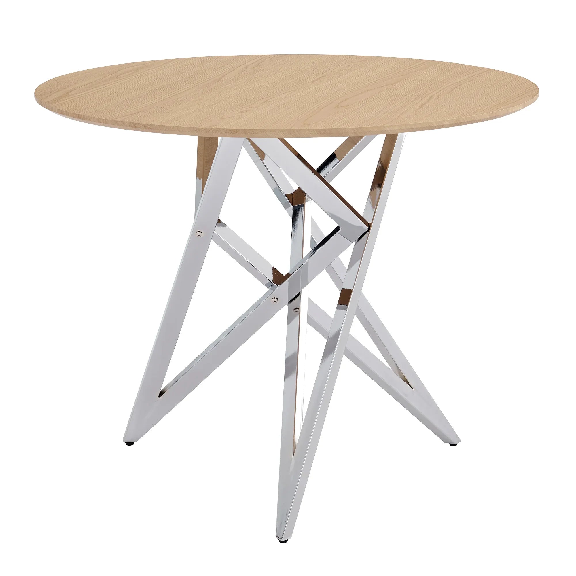37Inch Round Dining Table, Small Round Kitchen Table With Silver Metal Legs, Suitable For 2 To 4 People, Modern Dining Room Table, Burlywood. - Eloy Royal