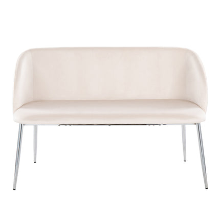 Bench in Chrome Metal and Cream Velvet