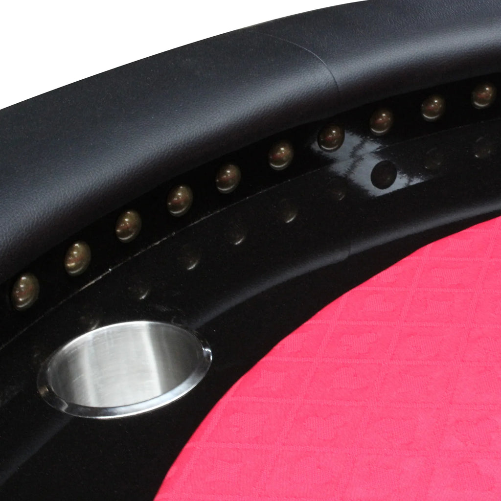 96-Inch Oval Game Table for Card Games, Upholstered Felt Surface with Cup Holders, Red - Eloy Royal