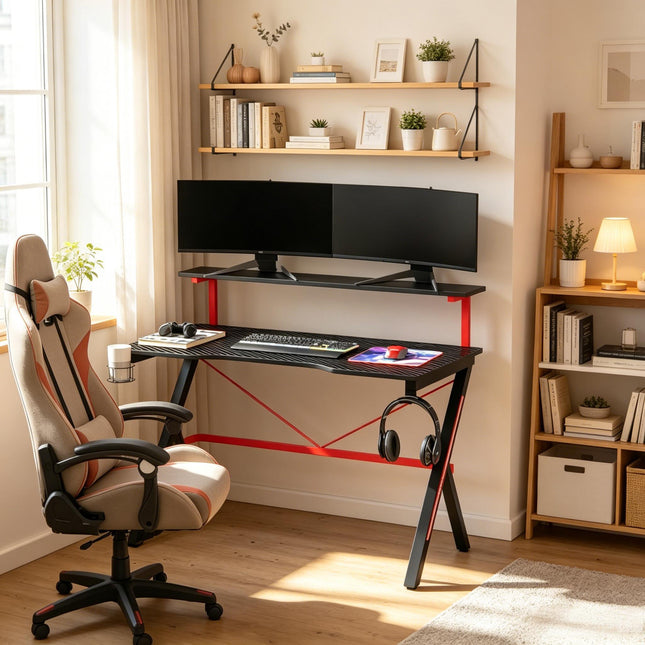 Modern Office Desk,Computer Desk,Gaming Desk with Double Desktop(Only Desk)