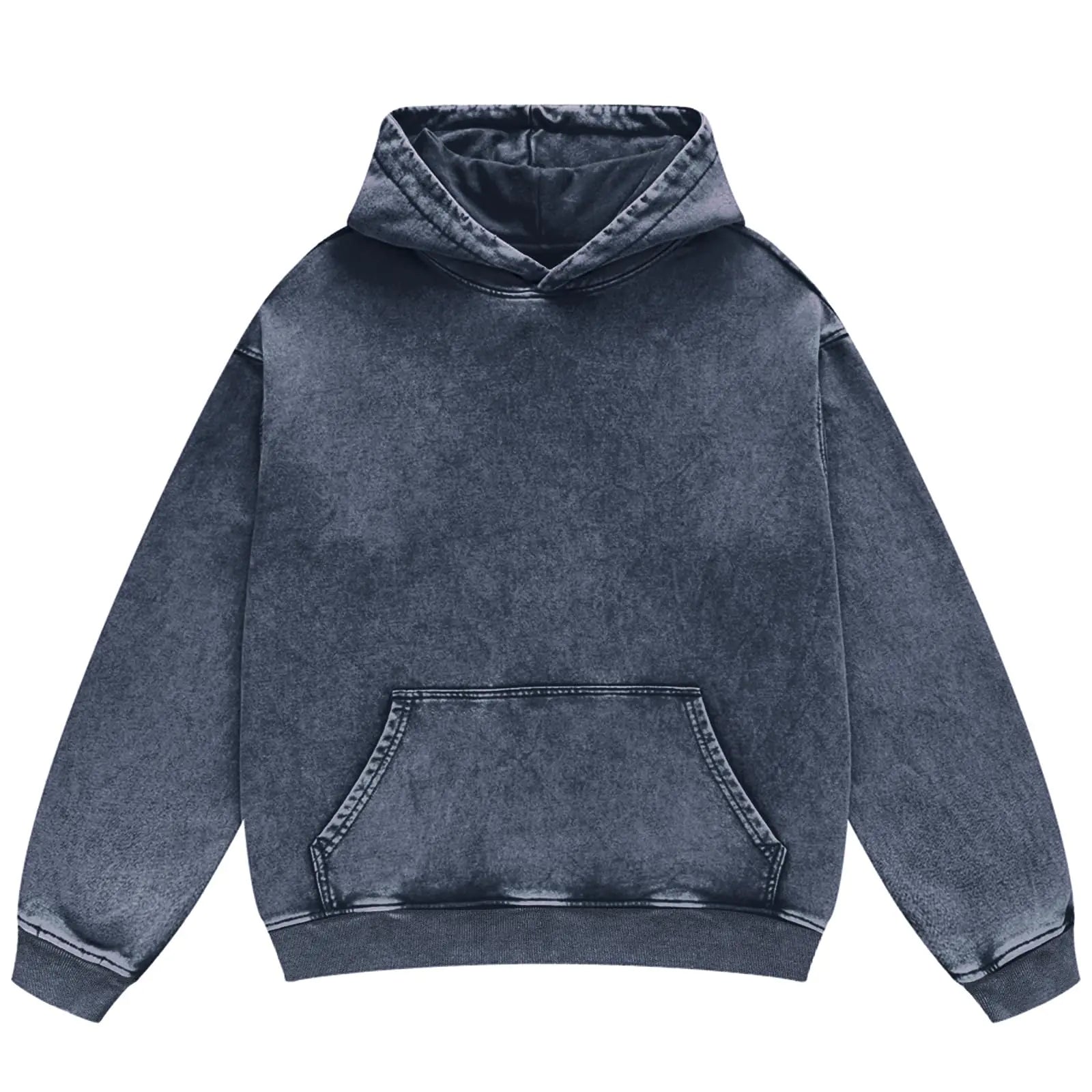 FAIABLE Acid Wash Hoodie Unisex Oversized Vintage Hoodie Heavyweight Hoodie Distress Washed Hoodies Sweatshirt Fleece Cotton Hoodie for Men Women Couples Streetwear College Blue Deep Blue X-Large