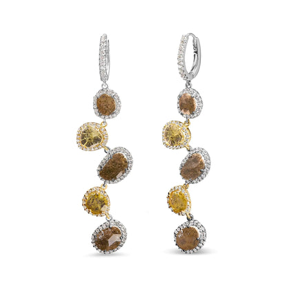 14K White Gold 8 5/8 Cttw Fancy Brown and Yellow Rose Cut Diamond Link Drop and Dangle Earring (Fancy Color, I2-I3 Clarity)