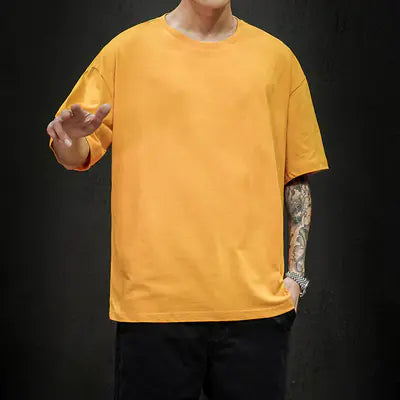Men's Casual Cotton Short Sleeve Tee - Oversized Streetwear T20999 Yellow 3XL