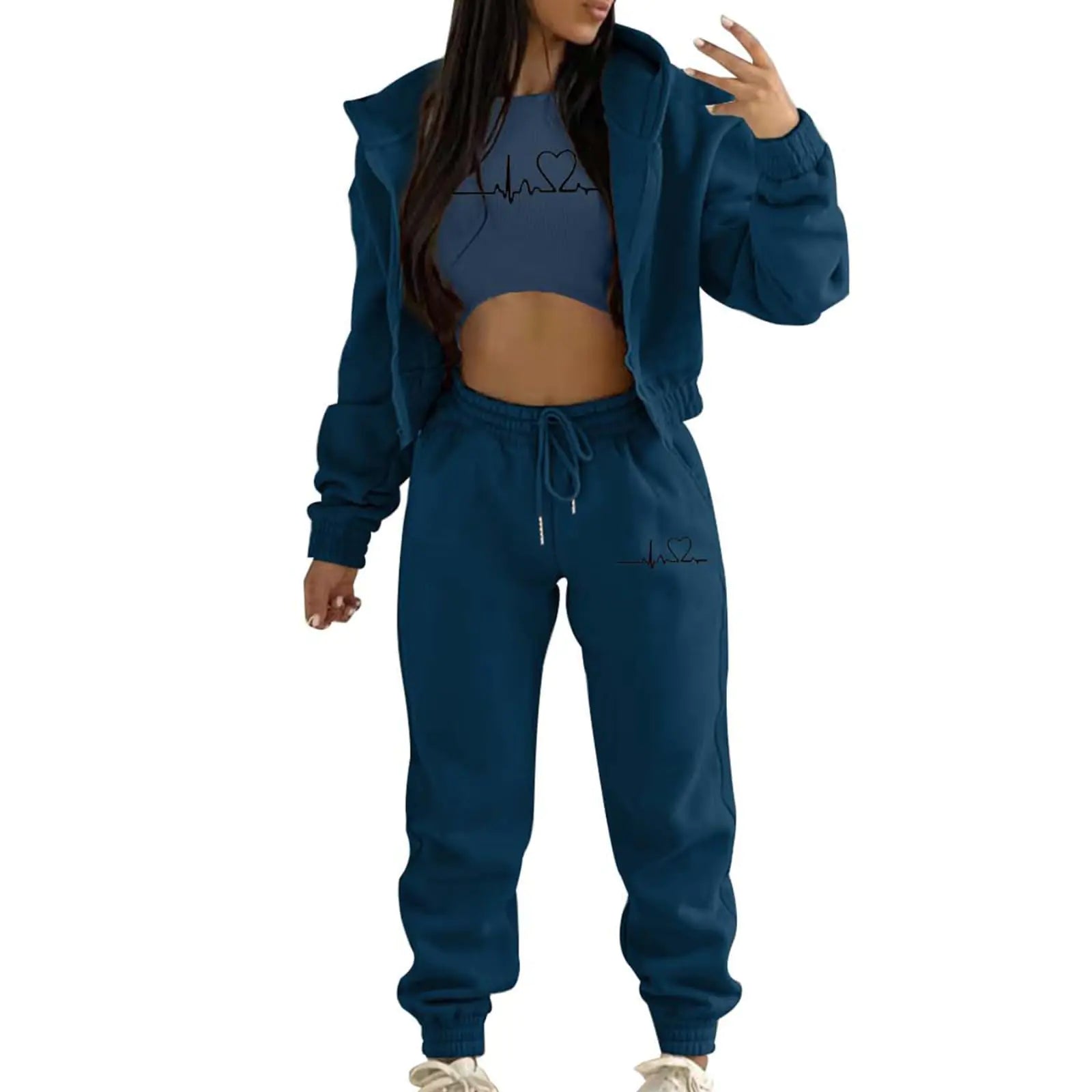 sumensumen Womens Hoodies And SweatpantsCasual Outfit Athletic Suit Set Hoodie Pockets Sweatpants Sport Jogger Sweatsuit Navy_02Large Navy_02 Large