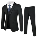 Tuxedo for Men 3 Piece Suit Men Slim Fit Mens Tuxedo Suit Set Formal Wedding Suit for Men Two Button Blazer Jacket Vest & Trousers Tux for Casual Black 3XL
