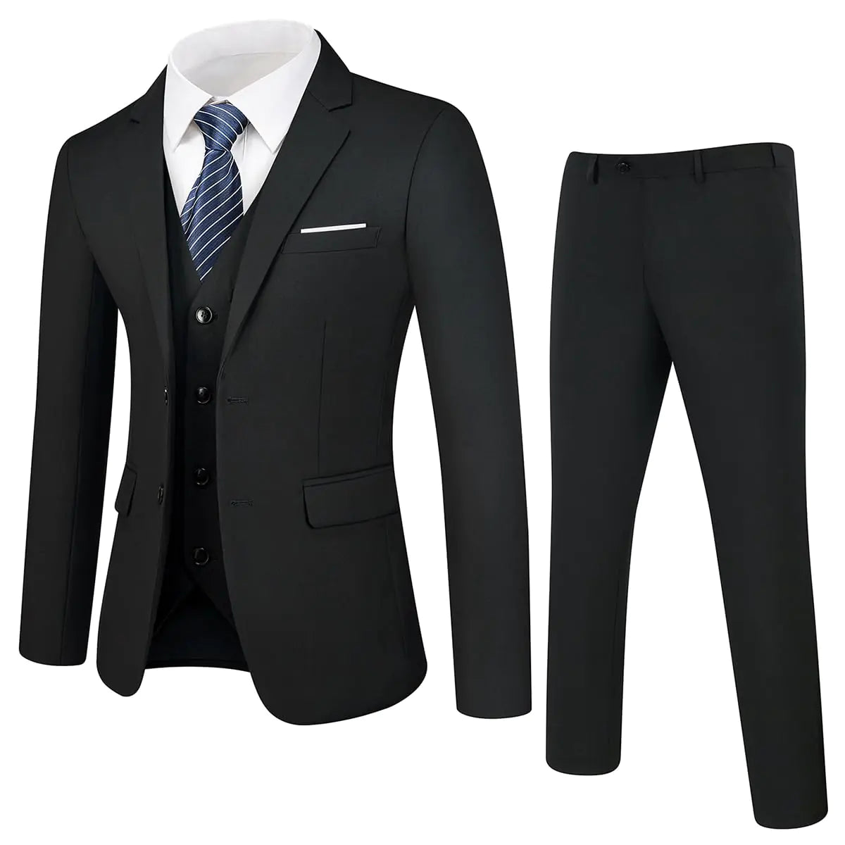 Tuxedo for Men 3 Piece Suit Men Slim Fit Mens Tuxedo Suit Set Formal Wedding Suit for Men Two Button Blazer Jacket Vest & Trousers Tux for Casual Black 3XL