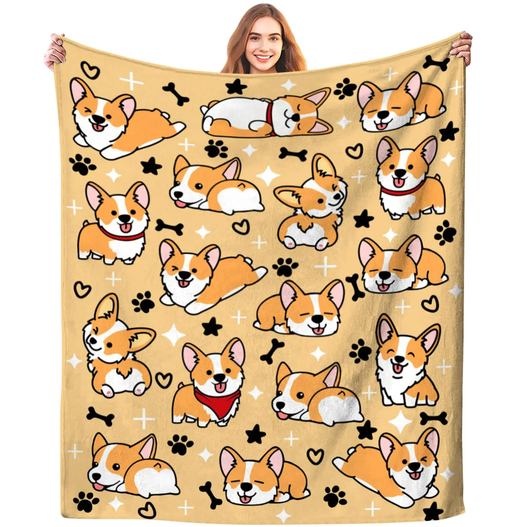 Cute Corgi Blanket Puppy Dog Pattern Blankets Bedding Soft Lightweight Flannel Throw Blankets Gifts for Corgi Lovers Kids Adults 80"X60"