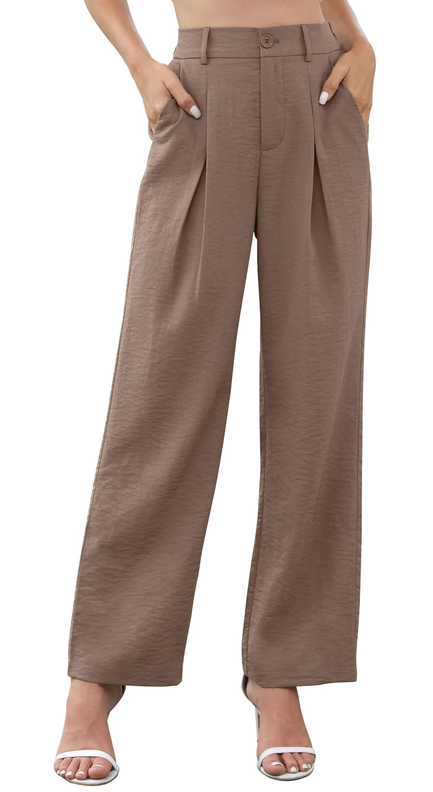 QUEZHU Women Offices Linen Pants Loose High Waist Wide Leg Cropped Palazzo Pants Teacher Pants for WomenMocha BrownX-Large Mocha Brown X-Large
