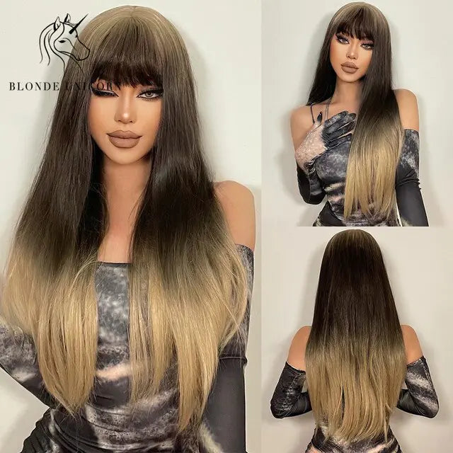 Synthetic Long Brown Wig - Eloy Royal